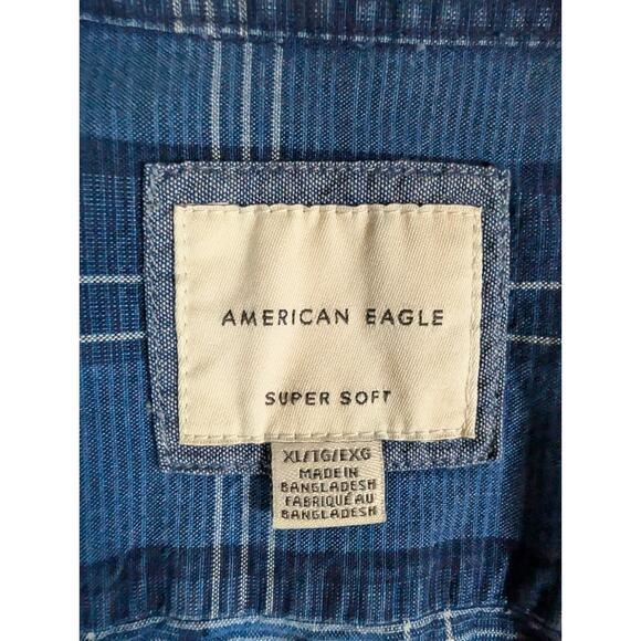 American Eagle Outfitters Super Soft Button Up Shirt Men's Size XL Blue Plaid - Picture 6 of 8